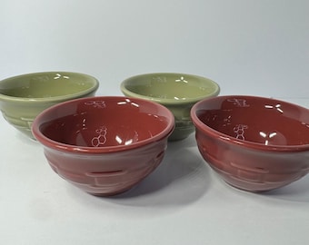 Longaberger Pottery Woven Traditions Granen Kommen Set van 4 Rood Groen 5 inch VS