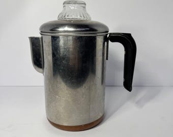 Vintage Revere Ware Kupfer verkleidet Edelstahl Herd Kaffeemaschine 8 Tassen
