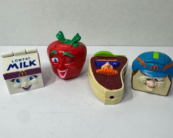 Giocattoli vintage McDonald's Happy Meal Food Changeables, lotto di 4, anni '90, con facce trasformabili