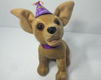 Vintage Taco Bell Chihuahua Plush Happy New Year 2000 Party Hat Dog 7" Y2K Toy