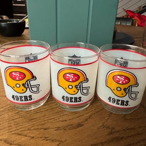 49ERS Pint Glass 6.5”H Vintage NFL SAN FRANCISCO Bar Set of 3 Mobil Frosted
