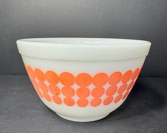 Vintage Pyrex #401 Orange New Dots 1.5 Pint Mixing Bowl Milk Glass MCM USA 1970s