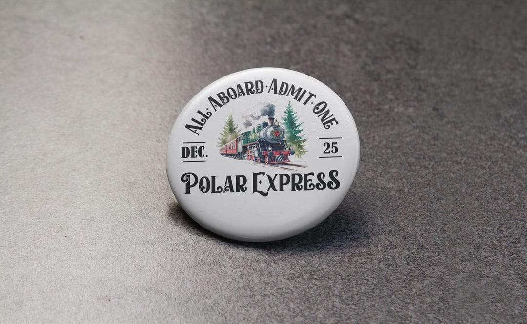 Pin Buttons - Polar Express Design, Christmas Express Train Badge ...