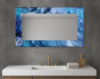 Frameless Tempered Glass Wall Mirror, Modern Abstract Art