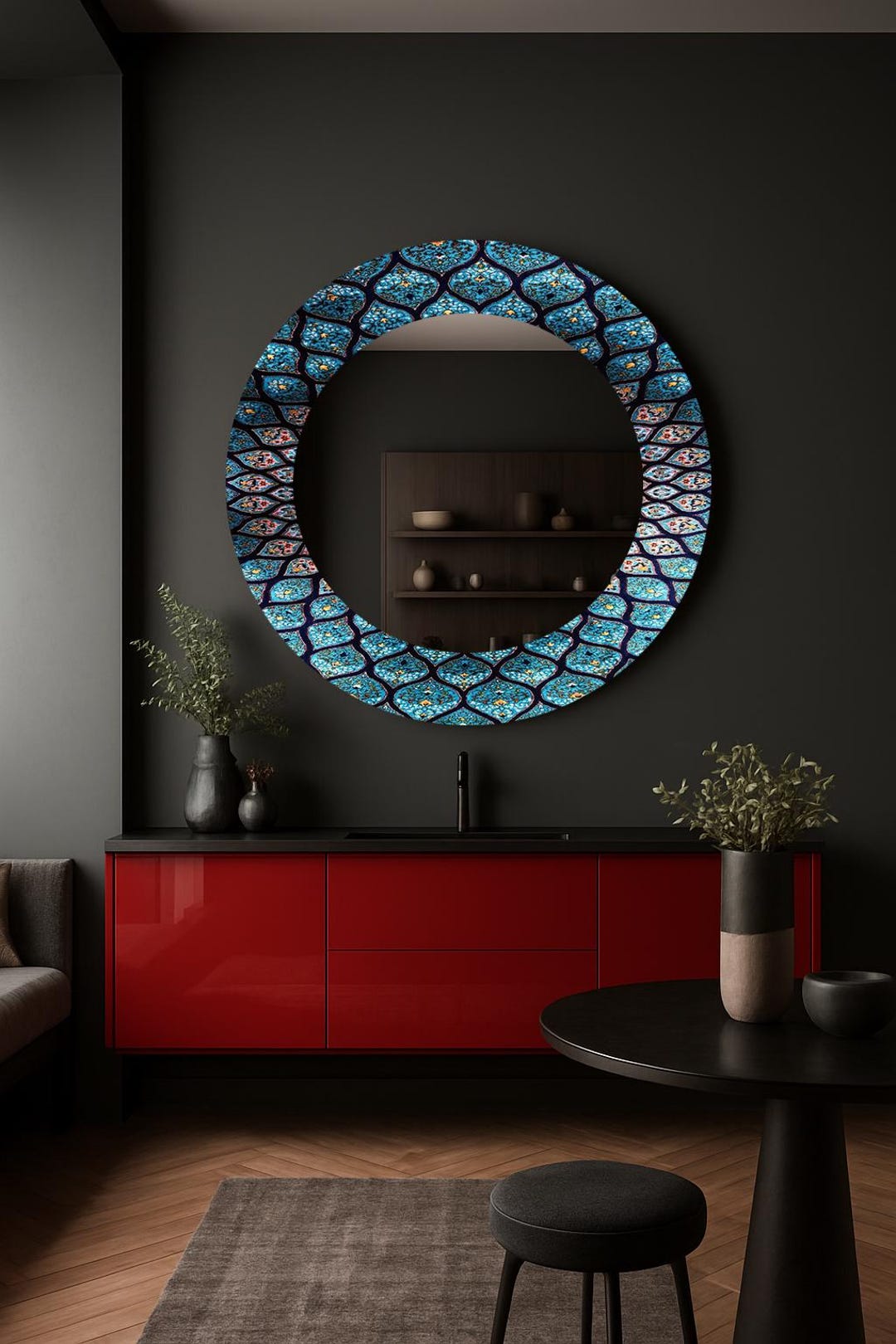 Mosaic Wall Mirror, Decorative Round Wall Mirror, Bathroom Mirror ...
