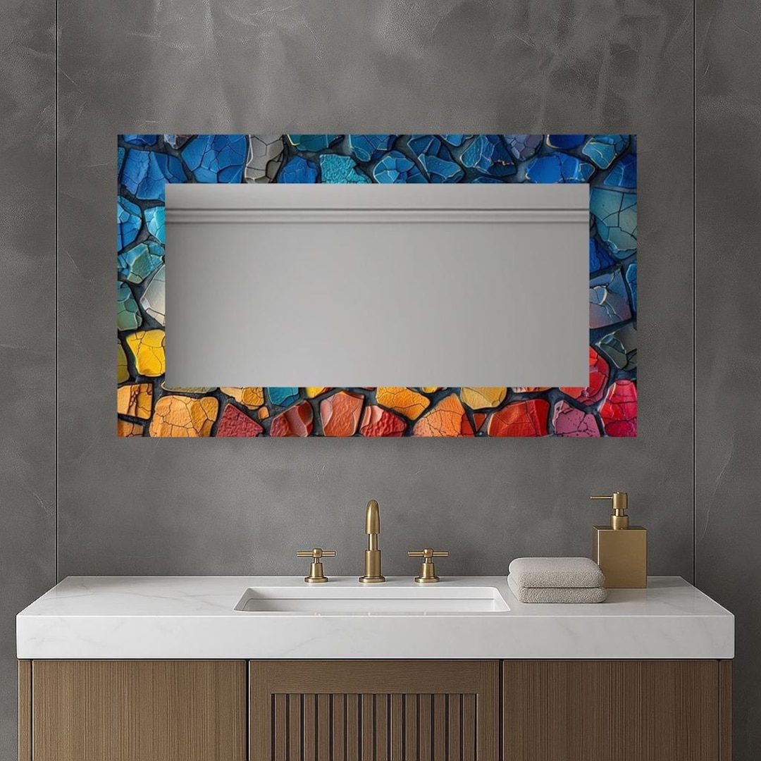 Colorful Mosaic Frameless Wall Mirror, Tempered Glass, Modern Decor - Etsy