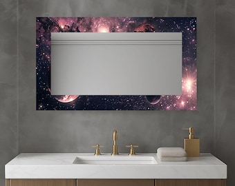 Tempered Glass Wall Mirror, Galaxy Art, Frameless Minimalist Design