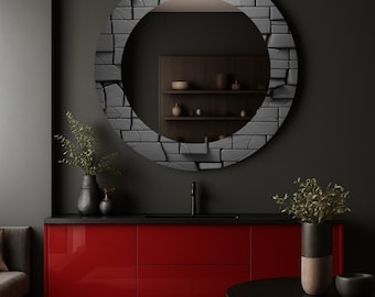 Tempered Glass Round Wall Mirror, Modern Home Decor, 100cm