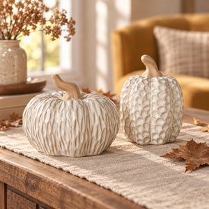 Ceramic Pumpkin, Textured Pottery Ornament, Fall Mantel Decor