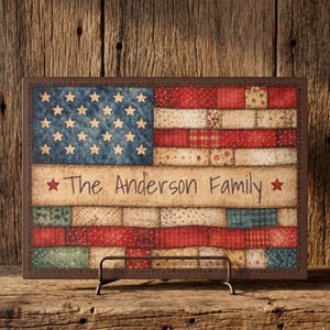 Personalized Patchwork American Flag Cutting Board, Rustic Kitchen Serving Board