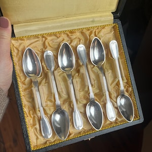 Vintage Christofle Chinon Silver Plated Spoons • Set of 6 • Christofle Alfenide • French Silverware • Original Box • Before/After Cleaning