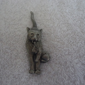 JJ Cat and Kitten Brooch, Antiqued Silver Tone