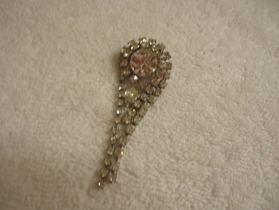 Rhinestone Dangle Brooch with Clear Stones - image 1