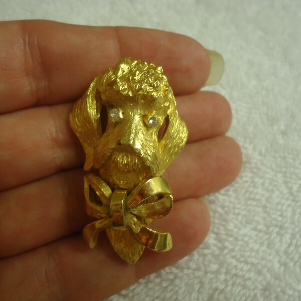 Rare Signed Roger Van S Gold Tone Poodle Face Brooch