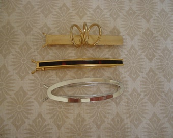 Lot of 3 Vintage New Old Stock Gold Tone and Silver Tone Hair Barrettes