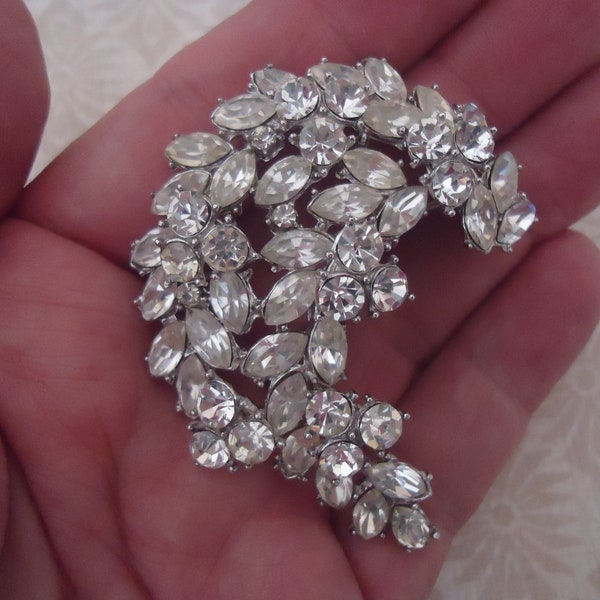 Navette Rhinestone Brooch, Clear Stones in Silver Tone Setting