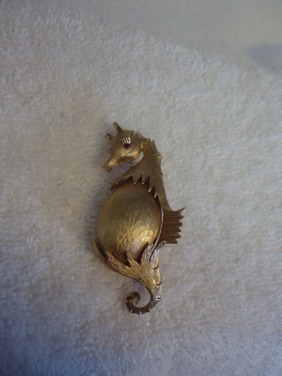 Seahorse Brooch, Gold Tone Metal