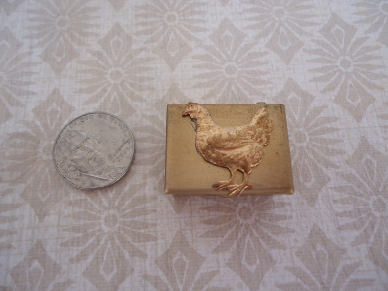 New Old Stock 1 X 34 X 12 Brass Pill Box Rooster Theme