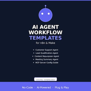 AI Agent Workflow Templates for n8n and Make | No-Code Automation Pack