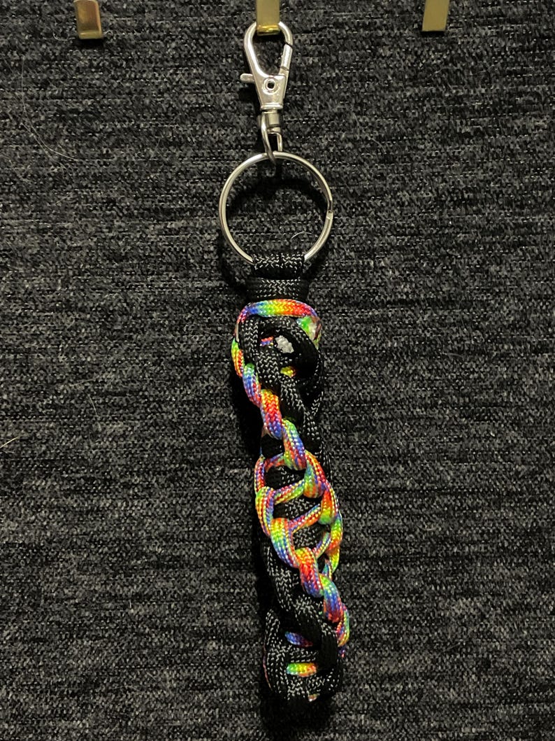 Double DNA Black and Rainbow Paracord Keychain - Etsy