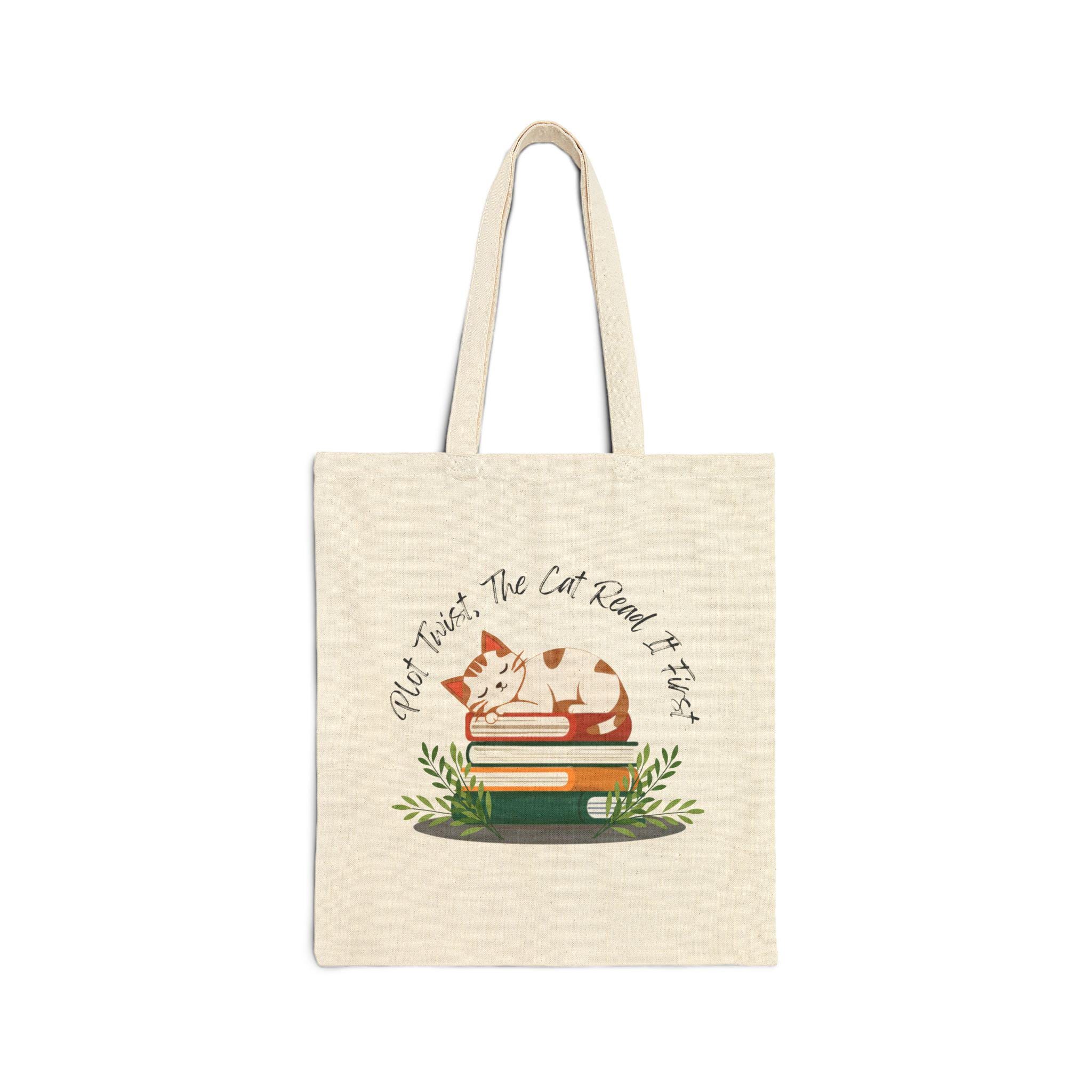 "YOU FOUND ME" Canvas Tote Bag - Cute Cat Print Book Lover Bag, Reusable Grocery Shopping Bag For Women
