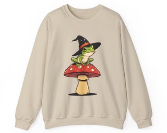 Frog Witch Halloween Crewneck Sweatshirt, Adult Whimsical Jumper