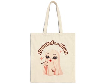 Haunted but Glam Ghost Tote Bag | Cute Halloween Cotton Canvas Bag