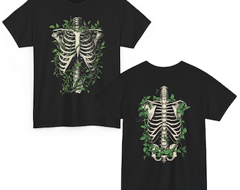 Ribcage Vines T-Shirt | Gothic Nature Skeleton Tee | Front & Back Print Shirt