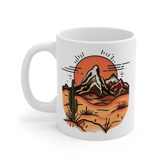 Desert Mountain Tattoo Coffee Mug | American Traditional Art