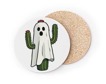 Halloween Cactus Ghost Coasters: Spooky Ceramic Drink Mats