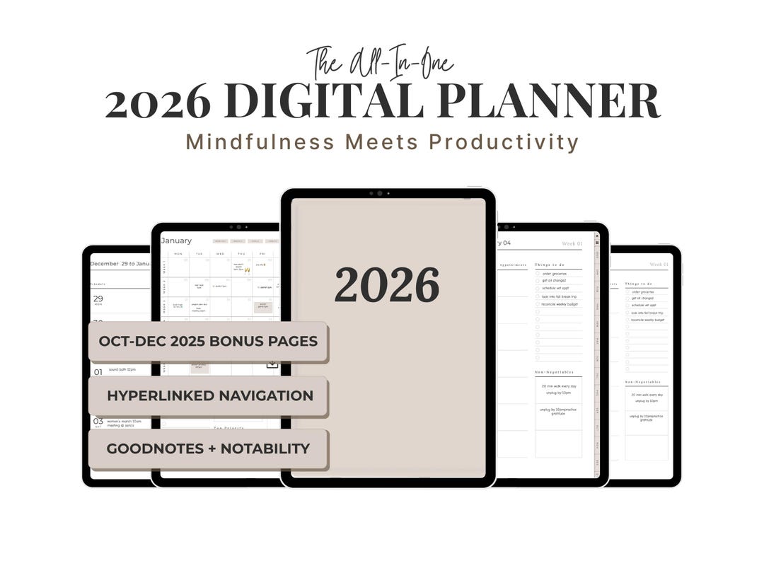 Digital Planner 2026 for iPad | Hyperlinked Monthly Weekly Calendar ...