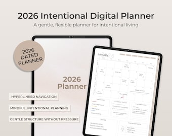 Cyfrowy planer na iPada na rok 2026 | Uważny dzienny, tygodniowy, miesięczny, PDF