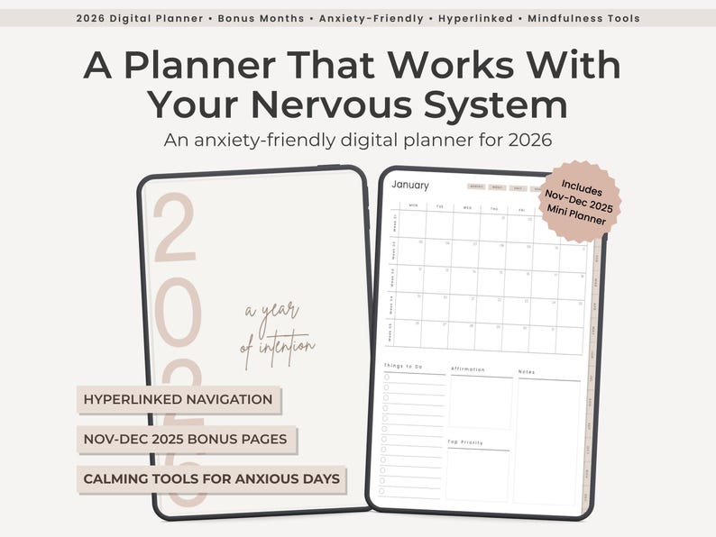 2026 Anxiety Digital Planner for iPad | Hyperlinked GoodNotes Planner | Calm Planning PDF image 1
