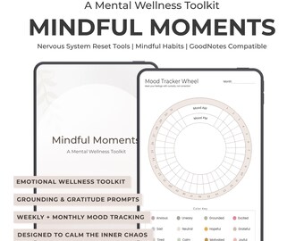 Dziennik dobrego samopoczucia psychicznego | Monitorowanie nastroju i łagodzenie lęku (GoodNotes PDF)