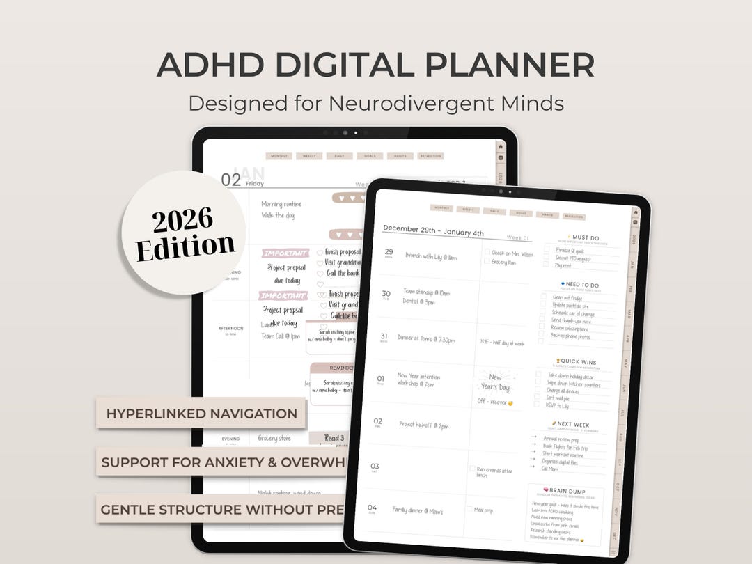 2026 ADHD Digital Planner for iPad | Hyperlinked PDF, Goodnotes - Etsy