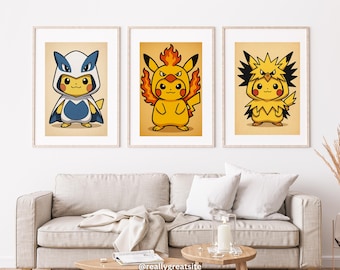 Toddler room / game room Lugia, Zapdos, Articuno, Moltres PONCHO PIKACHU 8K POSTER