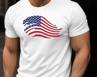 U.S Flag Patriotic Military Army Funny Men's T-Shirt - 100% Cotton, Printed & Packaged In USA, American Flag Design