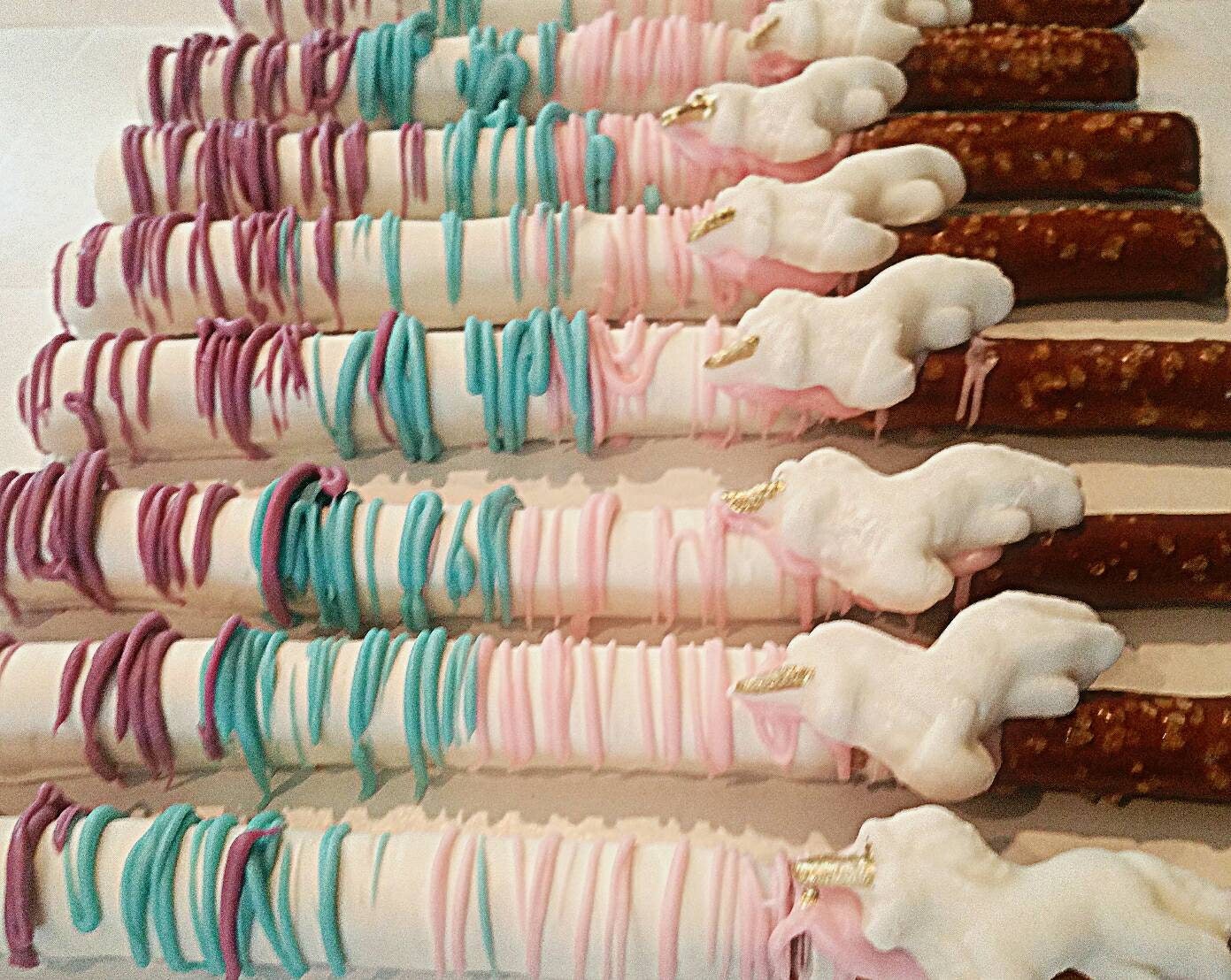 12 unicorn chocolate covered pretzels unicorn party treats Etsy