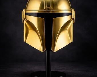 Golden Mandalorian Helmet, Bounty Hunter Armor, Sci Fi Cosplay Replica, Gift for Men