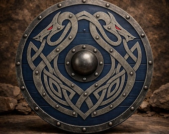 Norse Dragon Round Shield, Viking Warrior Wall Art, Medieval Nordic Home Accent