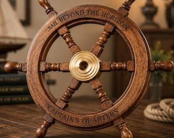 Timón de barco náutico personalizado, timón de capitán grabado a medida, decoración de pared costera de palisandro, regalo marítimo