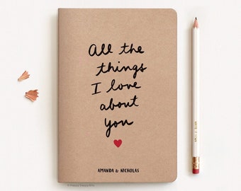 Valentines Gift for Him for Her, 5.5 x 8.3 inch All the Things I Love About You A5 Size Eco-Friendly Personalized Notebook & Pencil Set