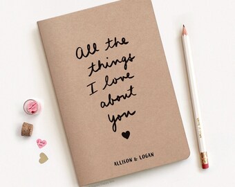 Mothers Day Gift, 5.5 x 8.3 in. Handprinted All the Things I Love About You A5 Size Eco-Friendly Personalized Notebook & Pencil Set