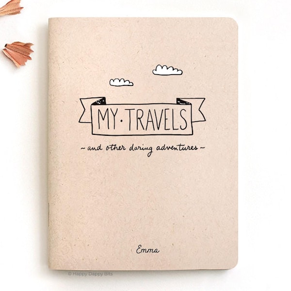 Travels Gifts, Personalized Travel Journal for Kids, 4 x 5.25" My Travels and Daring Adventures Journal Recycled, Eco Friendly