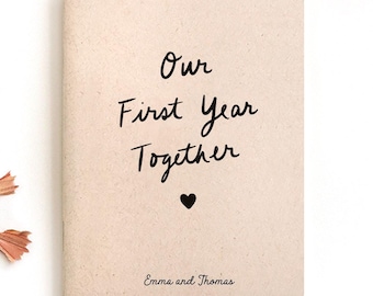 1st Year Anniversary Gift for Him, Our First Year Together Journal, Handmade Mini Notebook Personalized 4 x 5.25" EcoFriendly Recycled Book