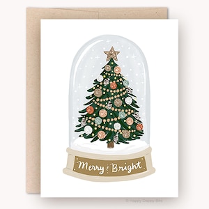 Tree Snow Globe Holiday Card, Illustrated Christmas Card, Recycled Holiday Card, Merry and Bright Card