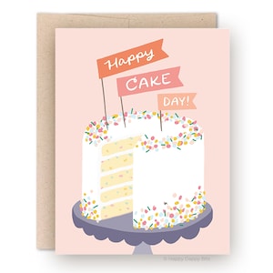 Happy Cake Day Birthday Card for Her, Illustrated Cake Birthday Card, Funny Cards, Cute Celebration Card, Recycled Card