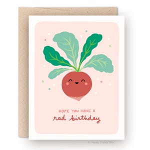Cute Birthday Card Punny - Illustrated Radish Happy Birthday Food Pun Card - Hope You Have a Rad Birthday - Recycled Foodie Vegetarian Gift
