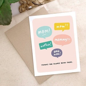 Mother's Day Gift Handmade, Blush Pink Mothers Day Card Funny Speech Bubbles, Thanks for Always Being There image 2