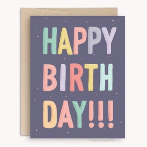 Happy Birthday Card for Her, Lettering Block Letters Colorful Illustrated Birthday Card, Cute Recycled Card